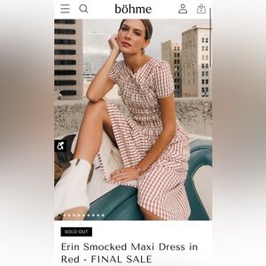 NWOT Bohme Erin Smocked Maxi Dress in Red